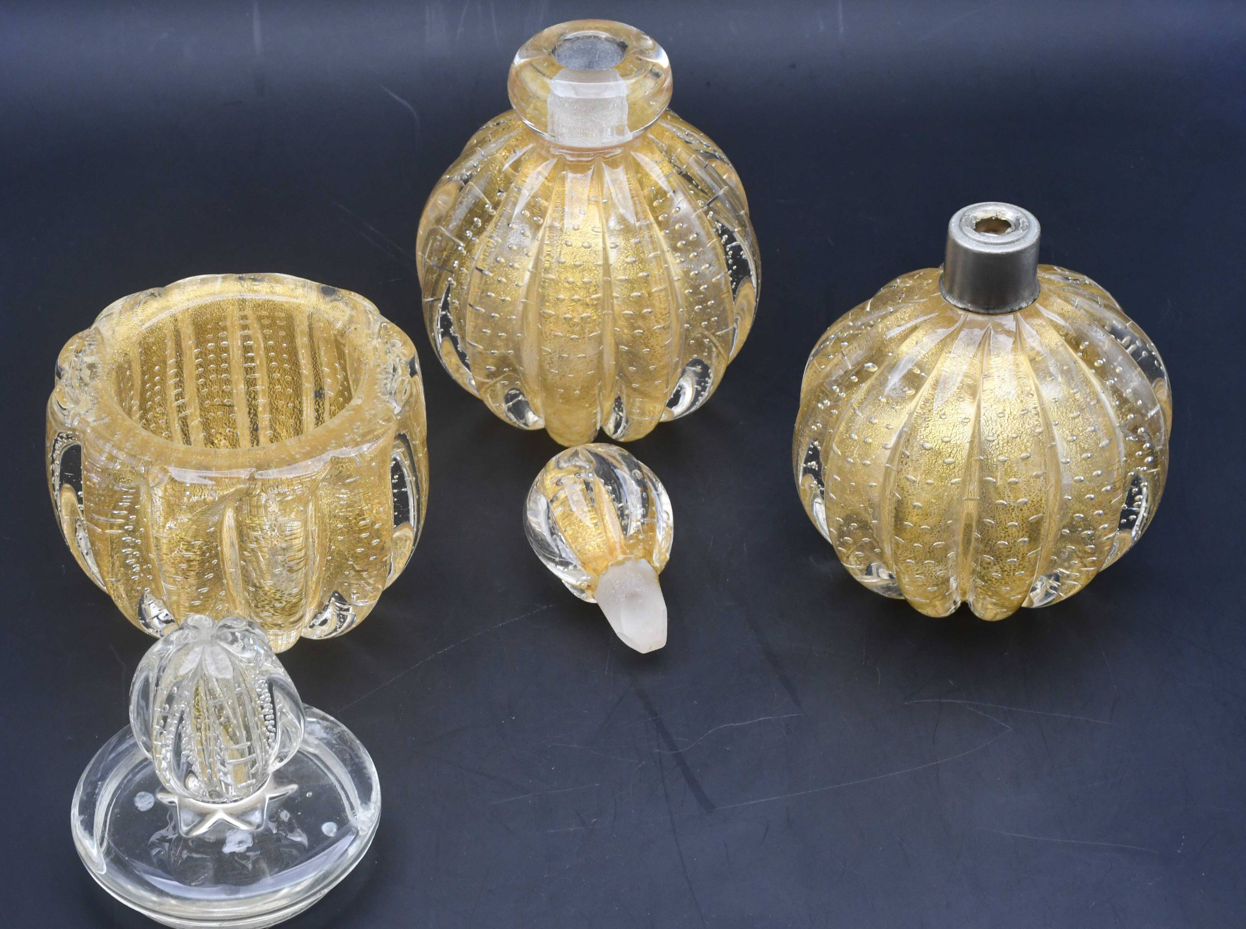 Set of 3 gold Ercole Barovier "Bullicante" Murano glass vases for Barovier & Toso