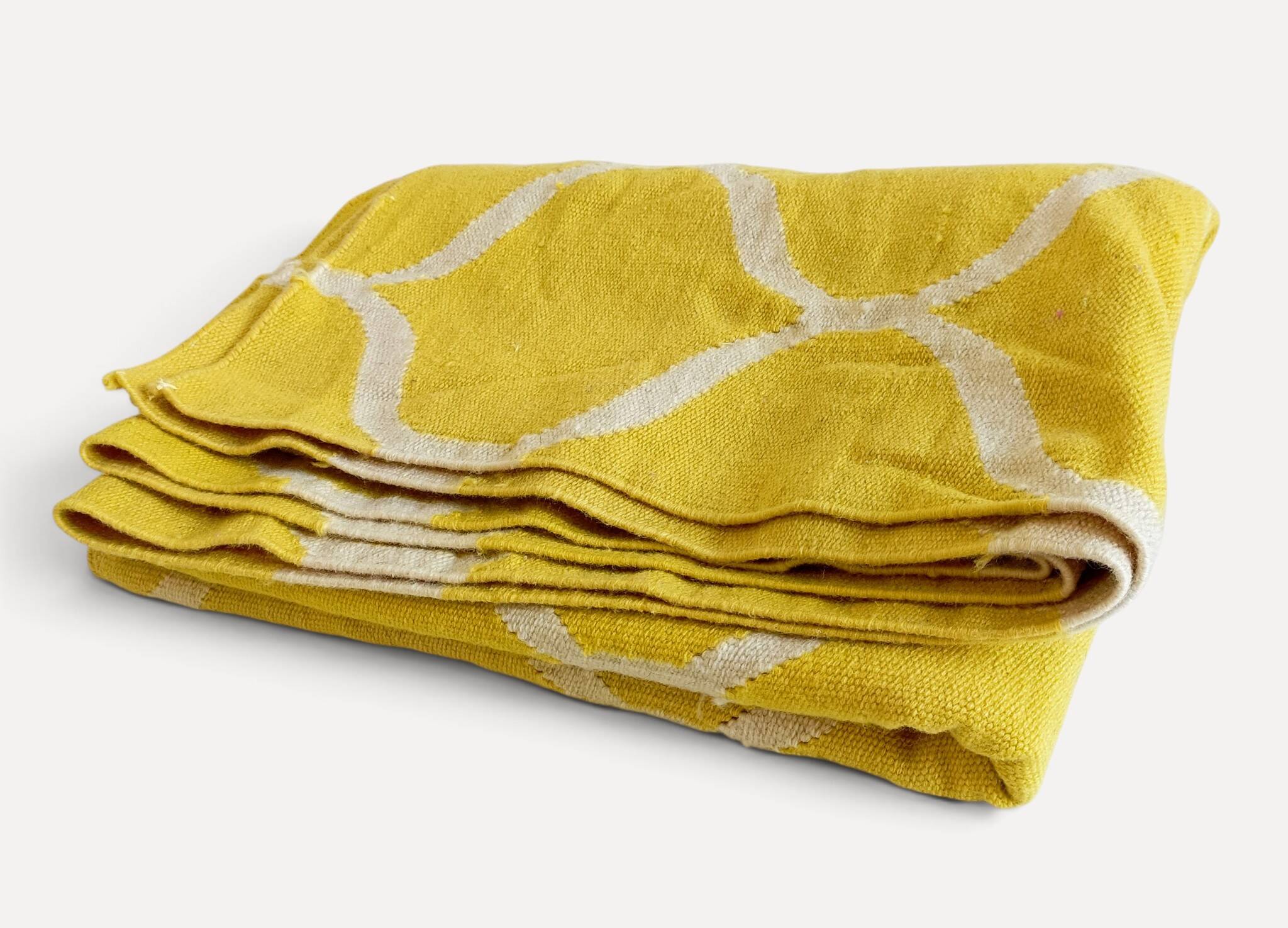 Vintage Moroccan Hand Loomed Yellow and Ivory Wool Rug, Late 20th Century
