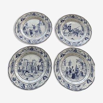 Lot de 4 assiettes plates faïencerie de luneville sur le thème de la révolution française 1789