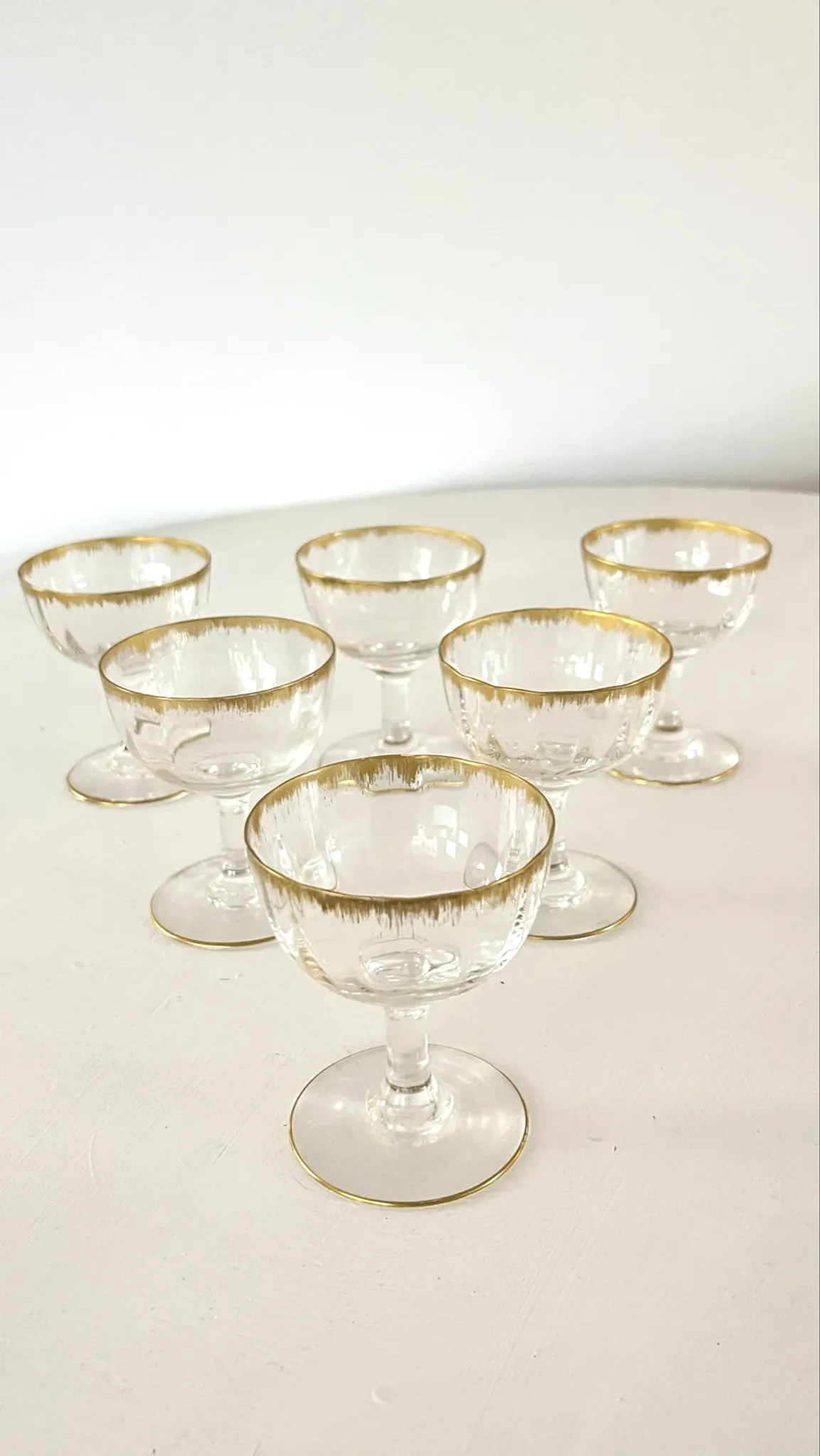 Liqueur Glasses, Vintage French Set of 6 – Gold Rimmed Stemware
