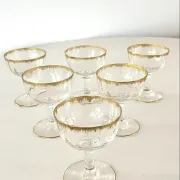 Liqueur Glasses, Vintage French Set of 6 – Gold Rimmed Stemware