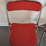 4 red and chrome folding chairs, Plichaise by Souvignet, France, 1970