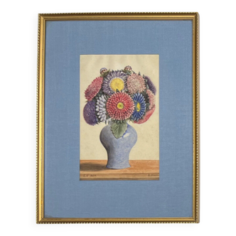 Le bouquet de fleurs - a. obert - 1er septembre 1859 - peinture ancienne