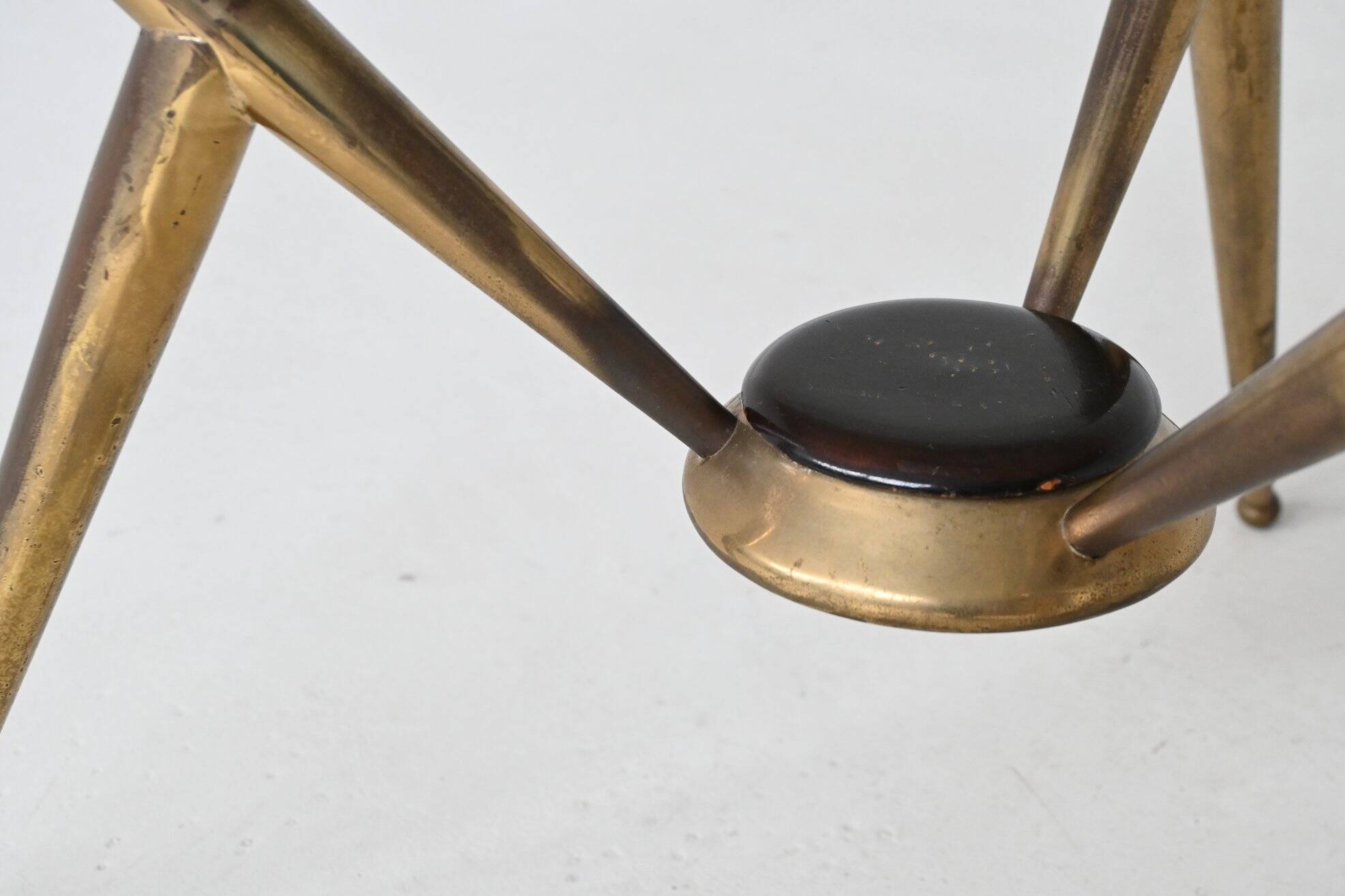 Italian tripod triangle coffee table brass and glass Italy 1950