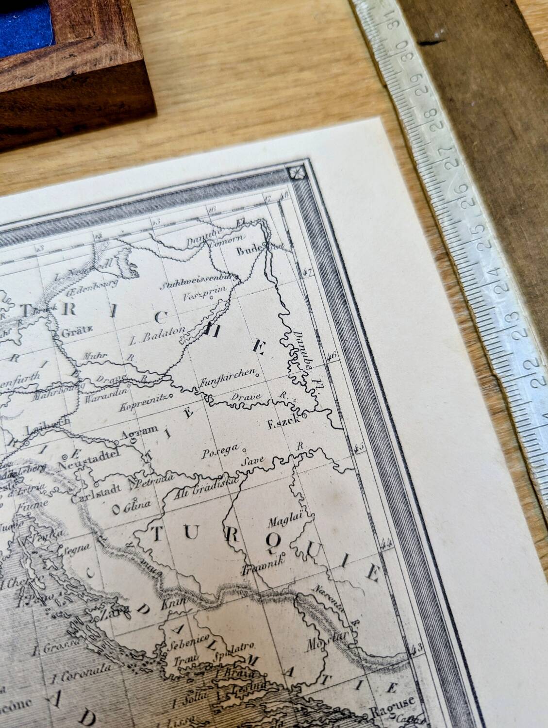 Italy, old map, printed in 1852.