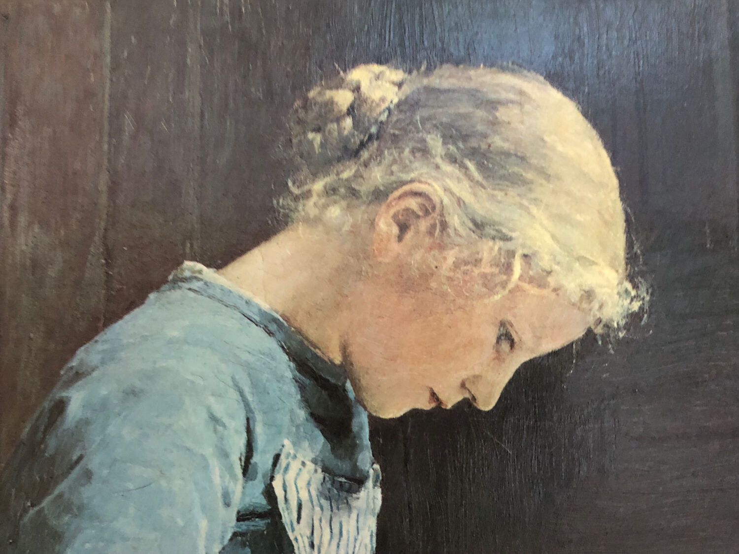 Portrait young girl reading repro worthy of Albert Anker