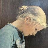 Portrait young girl reading repro worthy of Albert Anker