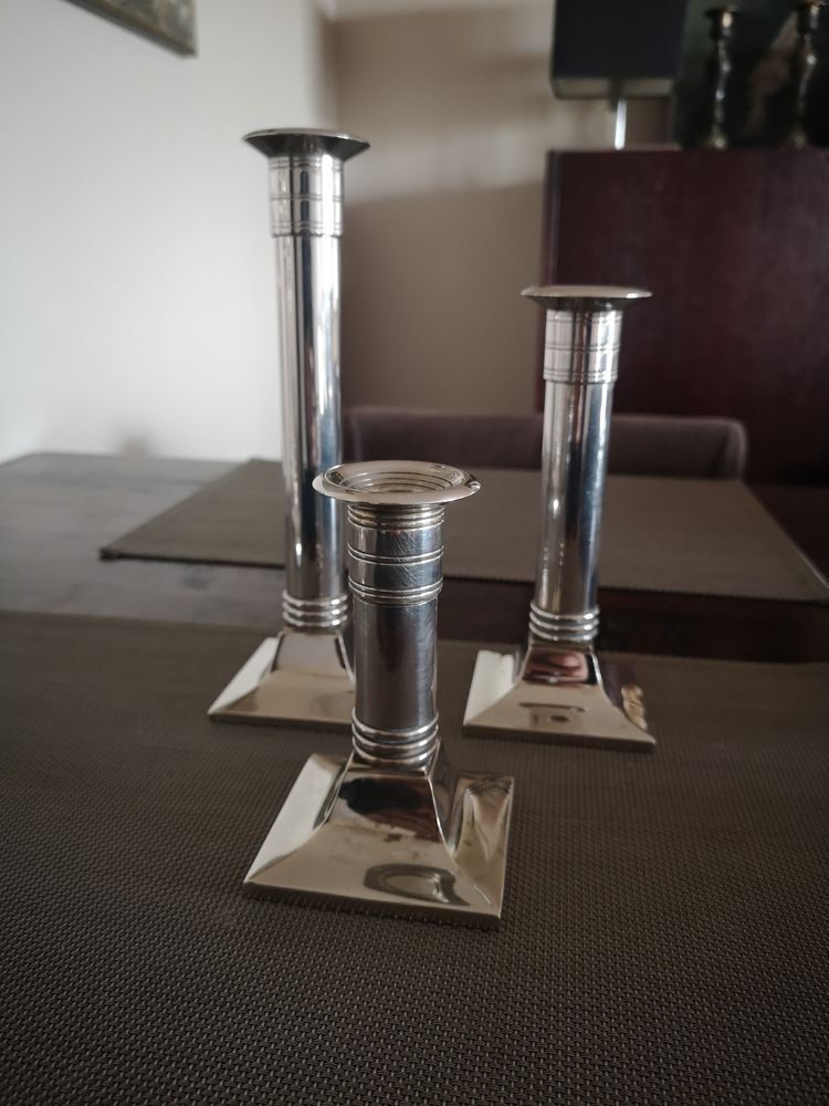 Suite of three neoclassical candle holders in silver bronze - Art Deco - 1920s/1930s
