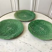 Trio of dessert plates gien model leaves in slip 50s