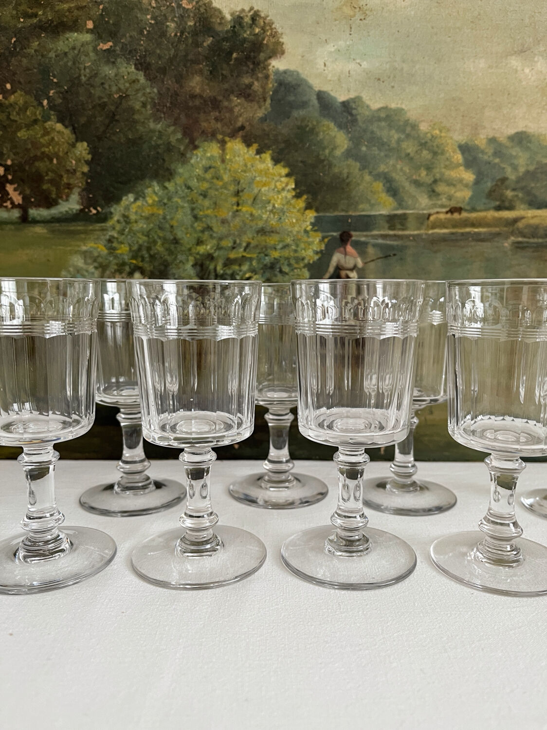 8 Baccarat cut crystal white wine glasses, Chicago model