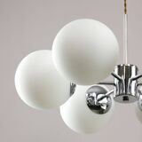 Space Age Italian Sputnik Chrome and Opaline Chandelier, 1970s