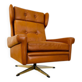 Chaise vintage danoise rétro du milieu du siècle Svend Skipper en cuir cognac des années 60