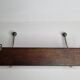 Wall coat rack, two double hooks, steel and wood, 50 cm