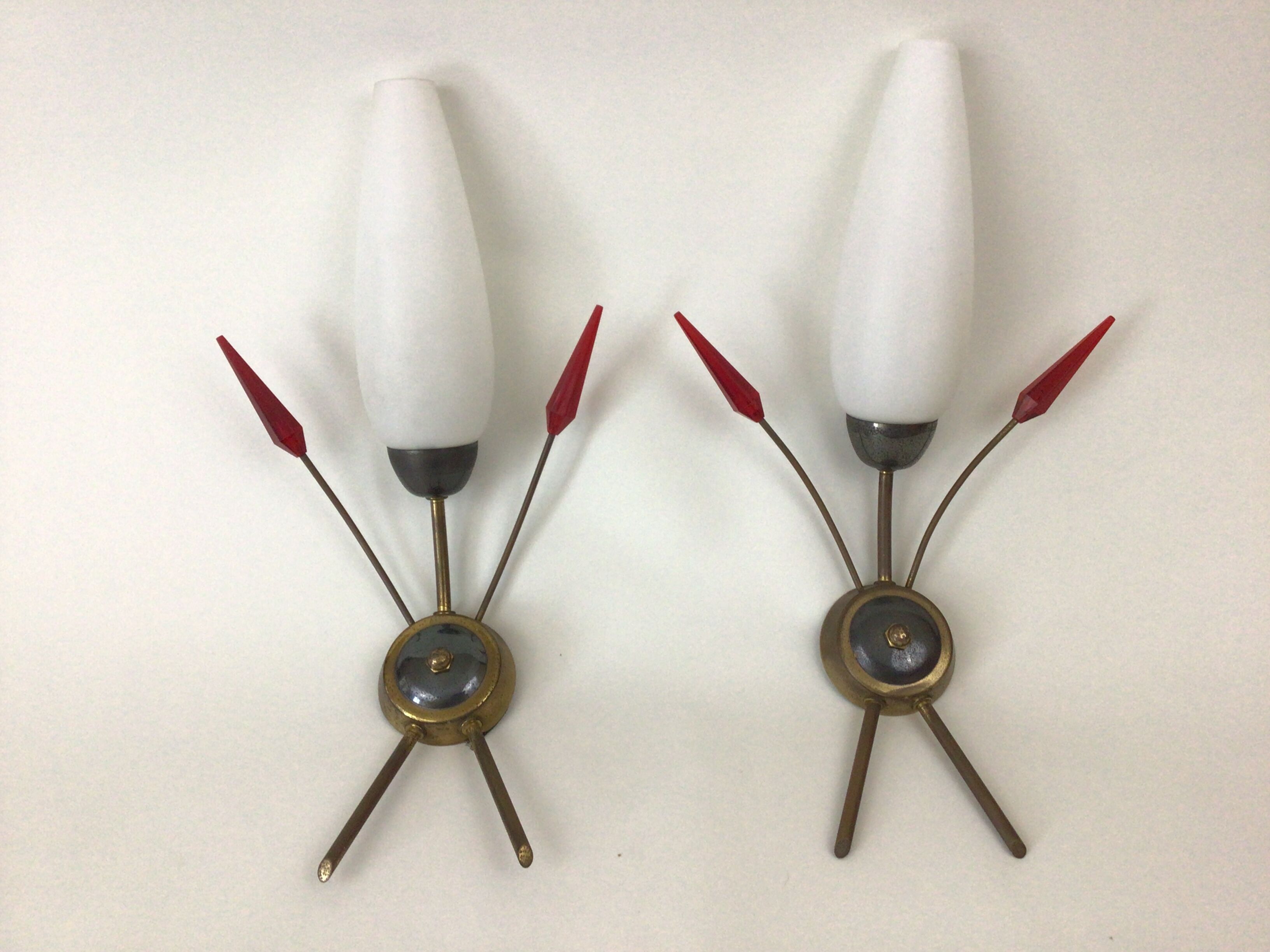 Pair of vintage wall lamps 1950 opaline and plexi