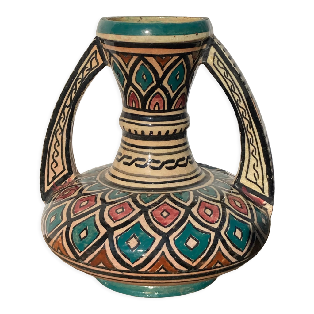 Grand Bol Céramique Marocain Safi Ø30cm - Terre Cuite Peint Main, Élégant Pour Service Ou Déco Murale Ethnique