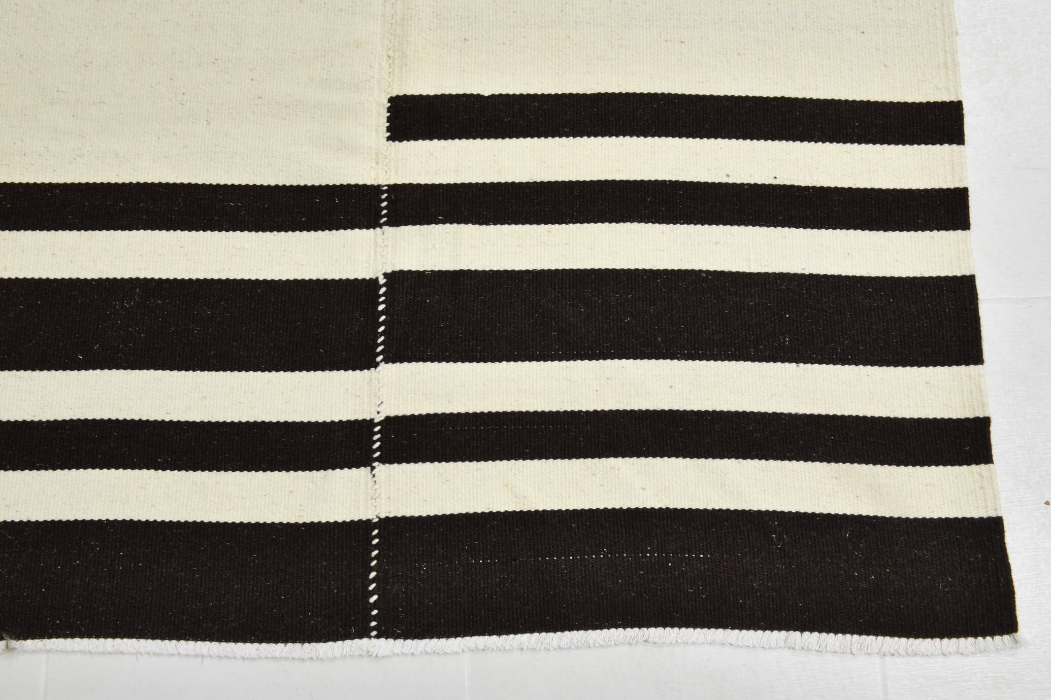 Black Beige Modernist Vintage Kilim Rug, 240x392Cm