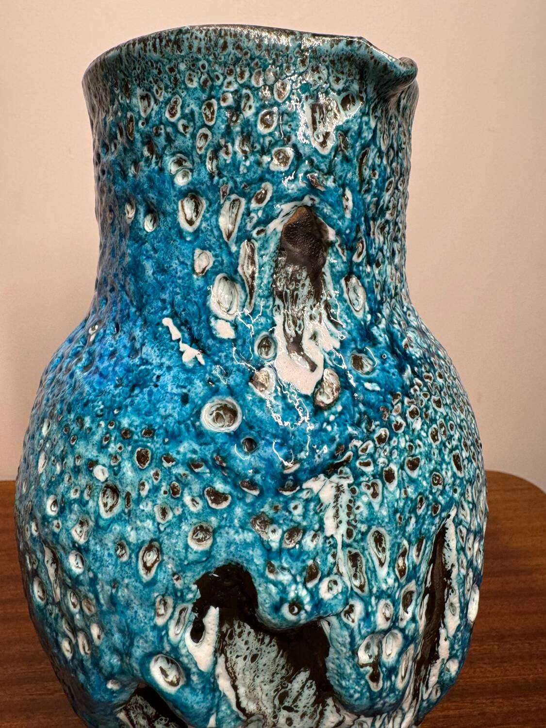 Vallauris ceramic pitcher blue lava 60s