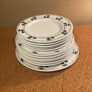 13 plates Longchamp pottery cobalt blue cherries