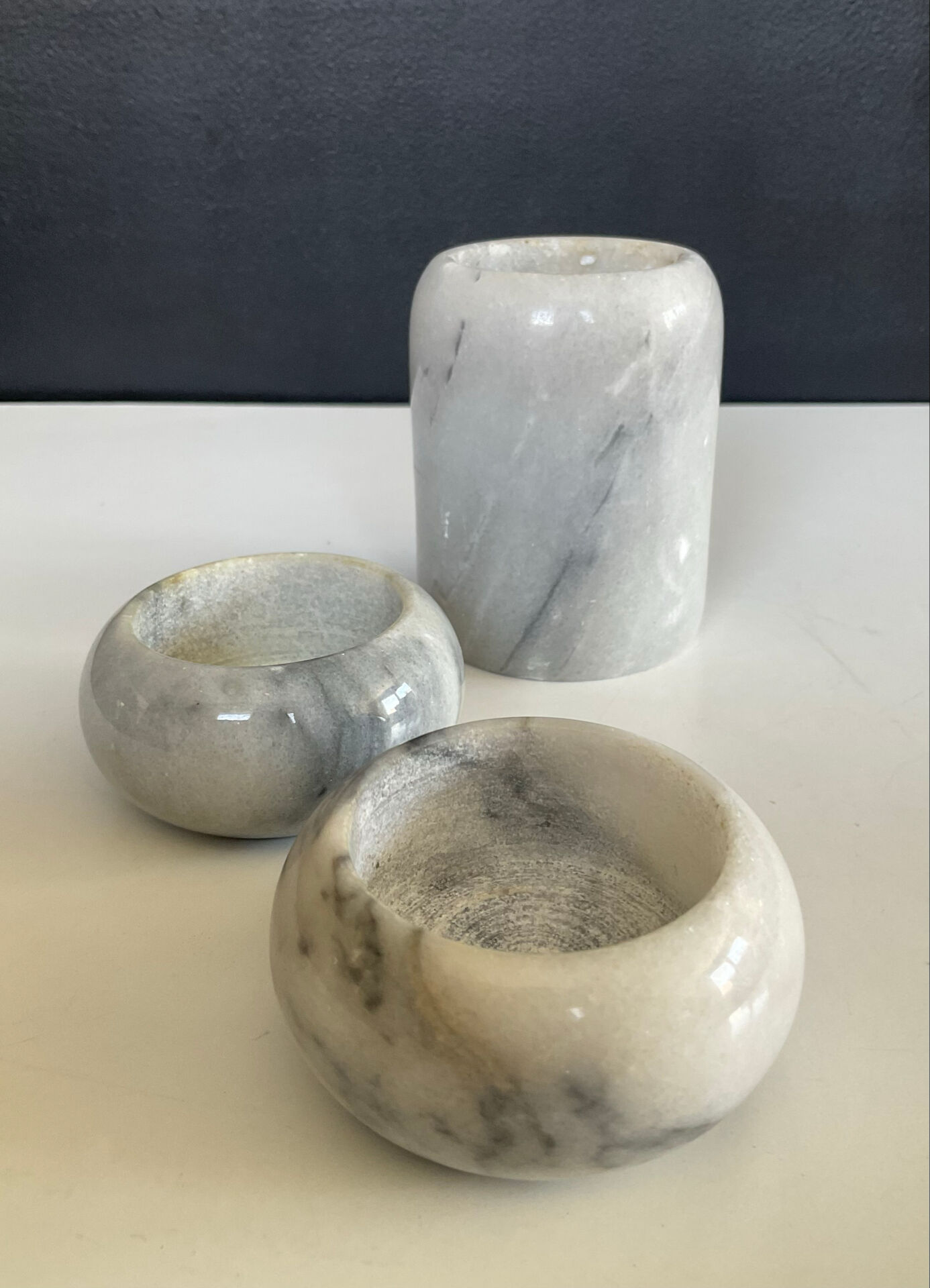 Vintage marble candlestick trio