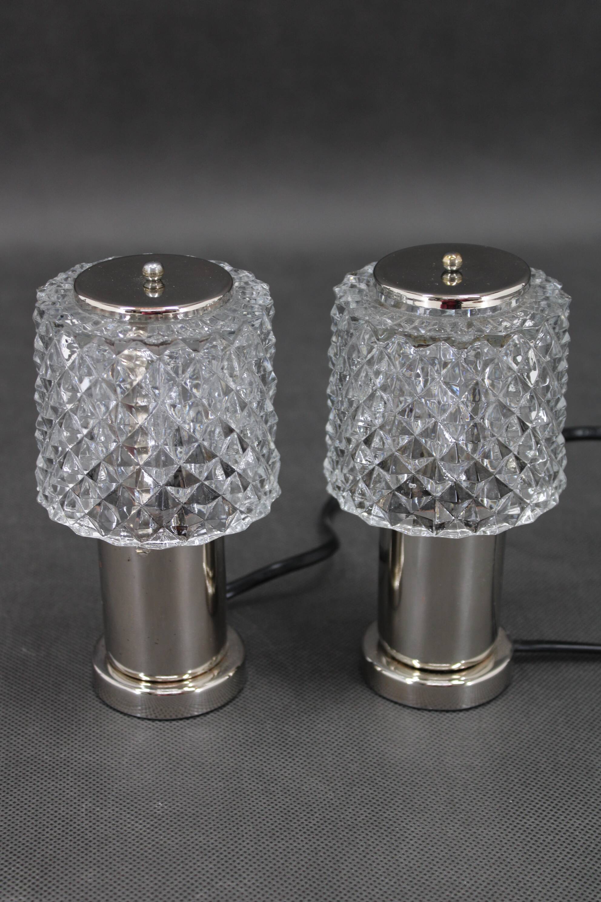 1970s Pair of Nightstands Glass Lamps by Kamenicky Senov, Czechoslovakia
