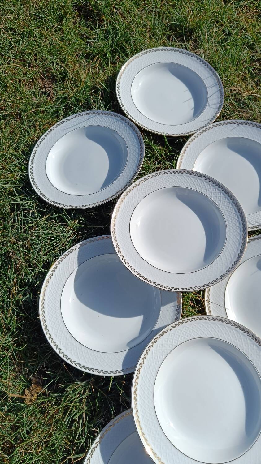 Twelve white porcelain plates