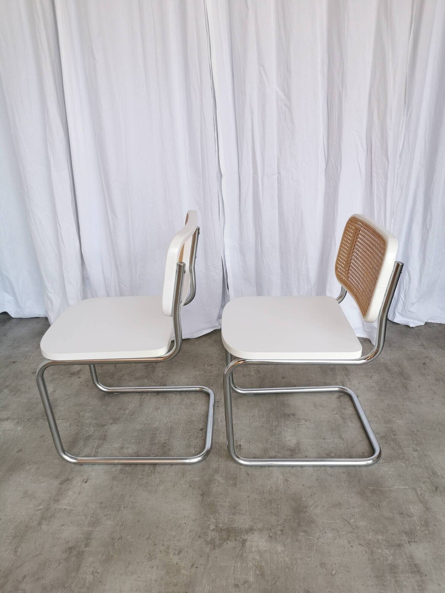 Set of 2 Vintage Cesca Chairs: Marcel Breuer Chrome & Cane, 1970s Mid-Centu