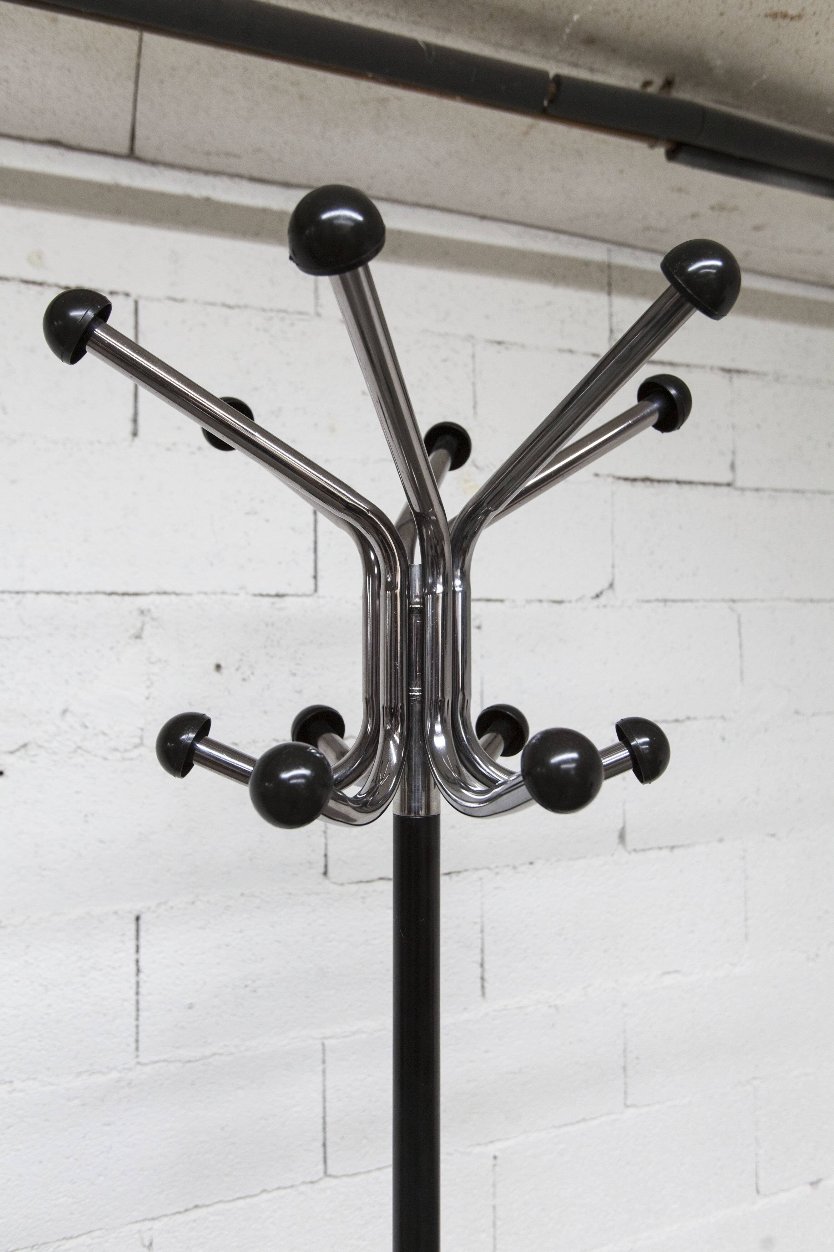 Portemanteau perroquet industriel 1970 porte parapluie et 12 patères 193cm
