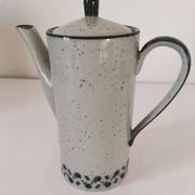Vintage speckled stoneware coffee pot – navy blue floral decoration
