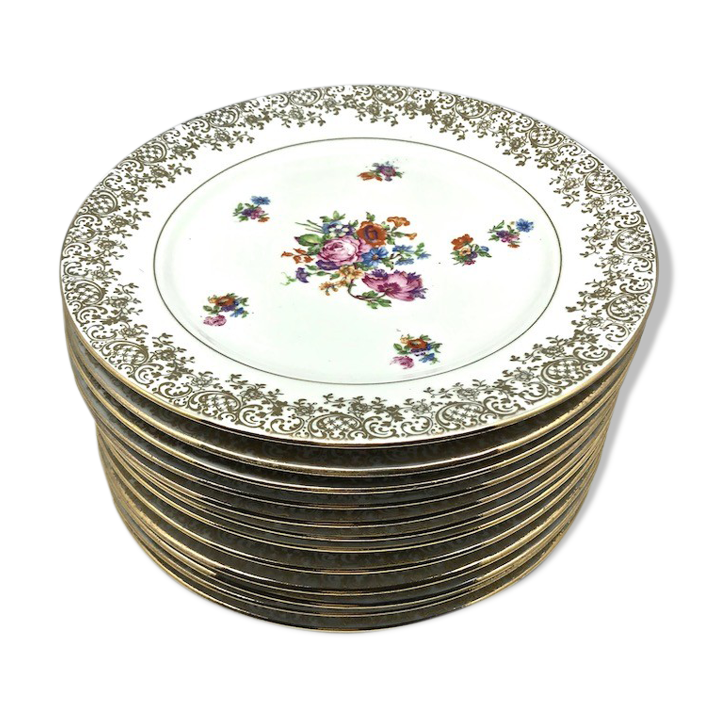 12 flat plates made of Limoges porcelain