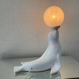 Vintage sea lion lamp in ceramic and opaline