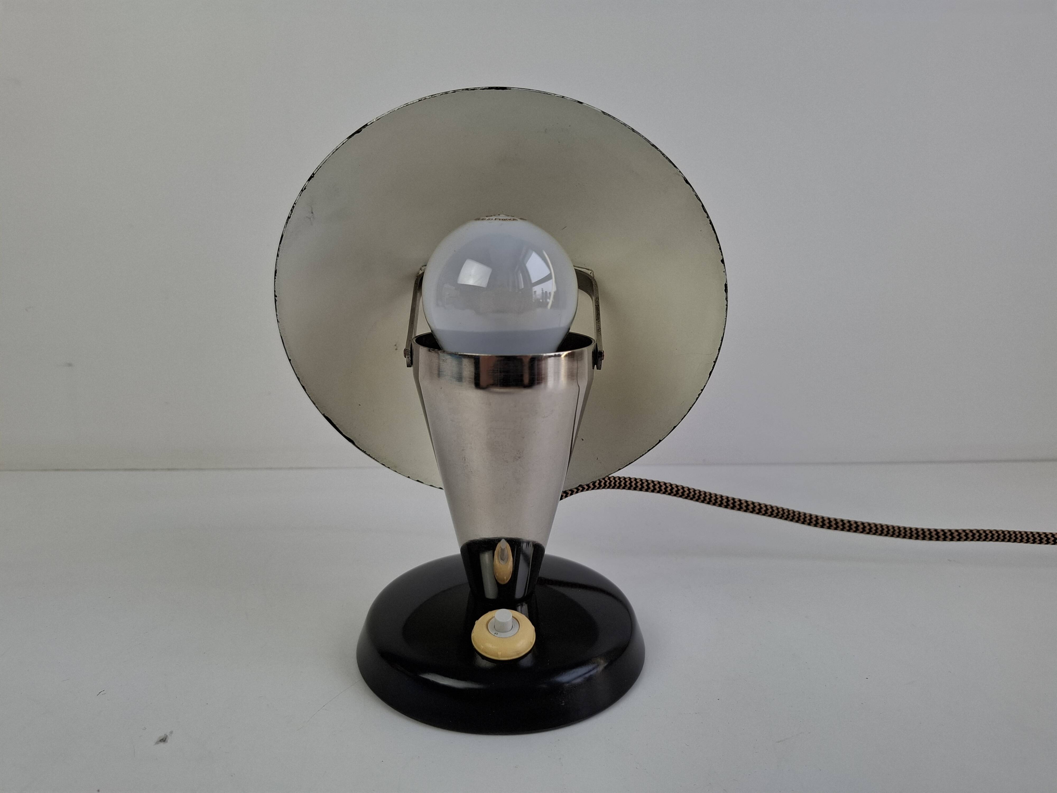Bauhaus Mushroom Table Lamp with Adjustable Shade, Czechoslovakia, 1930s