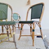 Rattan and scoubidou bistro chairs - green