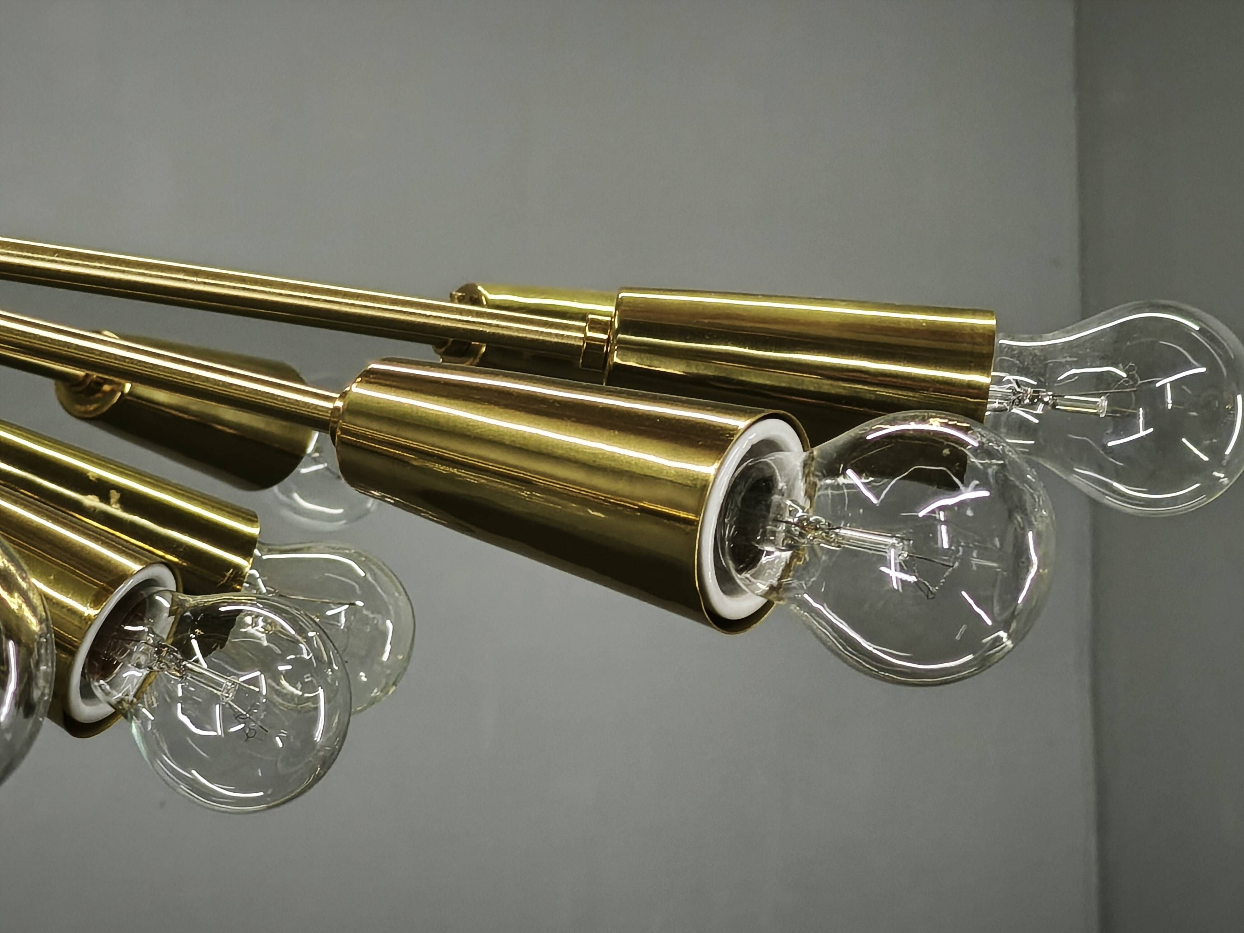 Kamenický Šenov 28-Light Brass Sputnik Chandelier, Czechoslovakia, 1970s