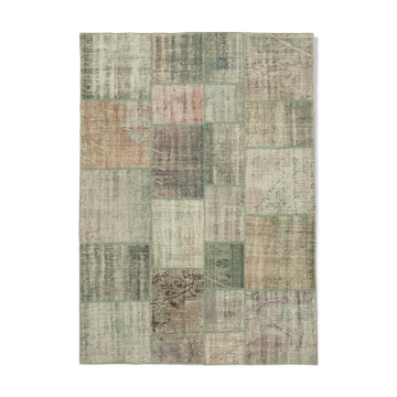Handmade anatolian overdyed 175 cm x 242 cm grey patchwork carpet