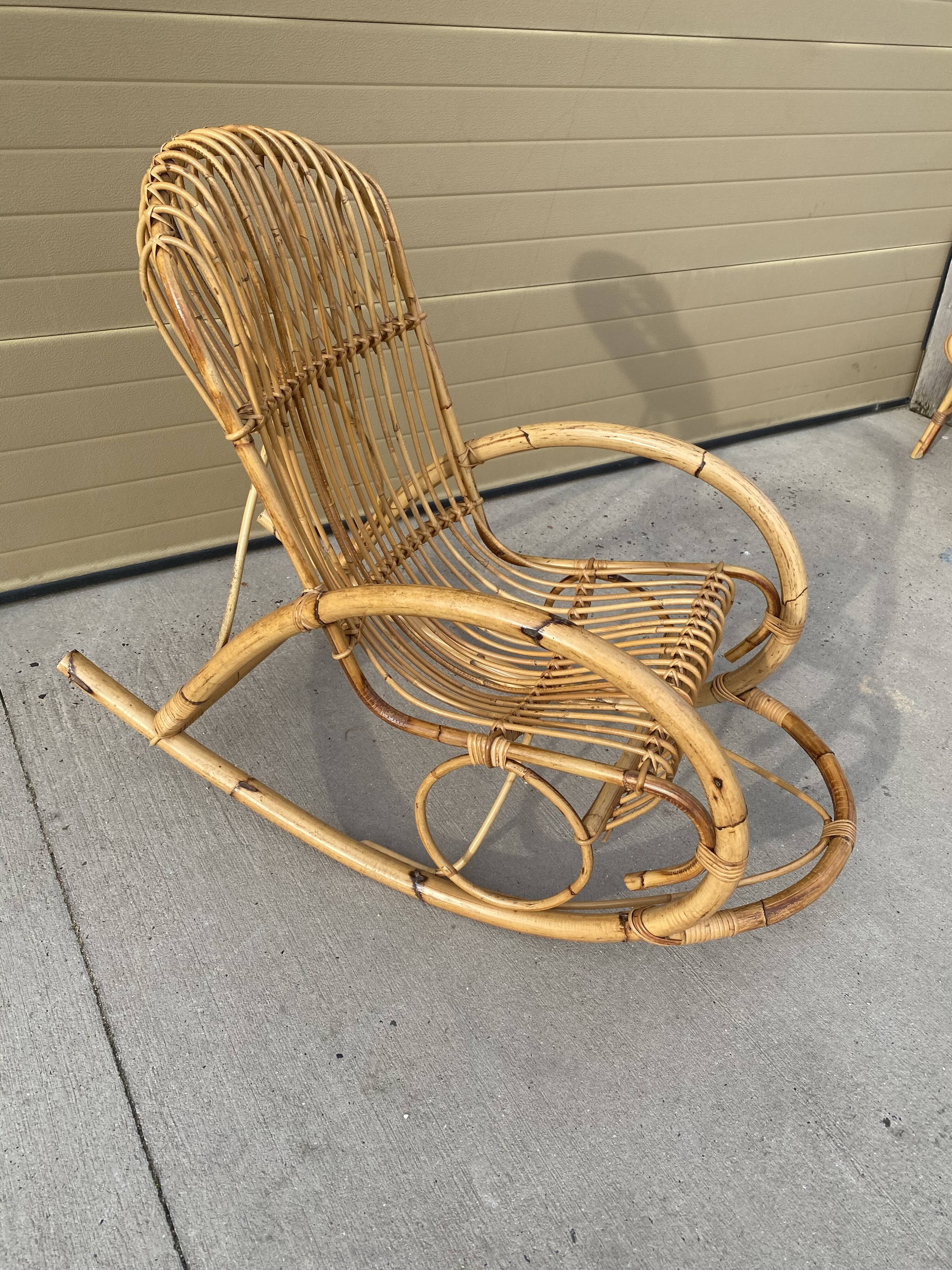 Rocking-chair in rattan circa 1960