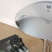 Mushroom lamp, chrome metal saucer, Aluminor, France, 1970