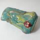 Antique turquoise Art Deco majolica pitcher vase with a snake motif