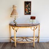 Console table d’appoint en rotin avec miroir rose