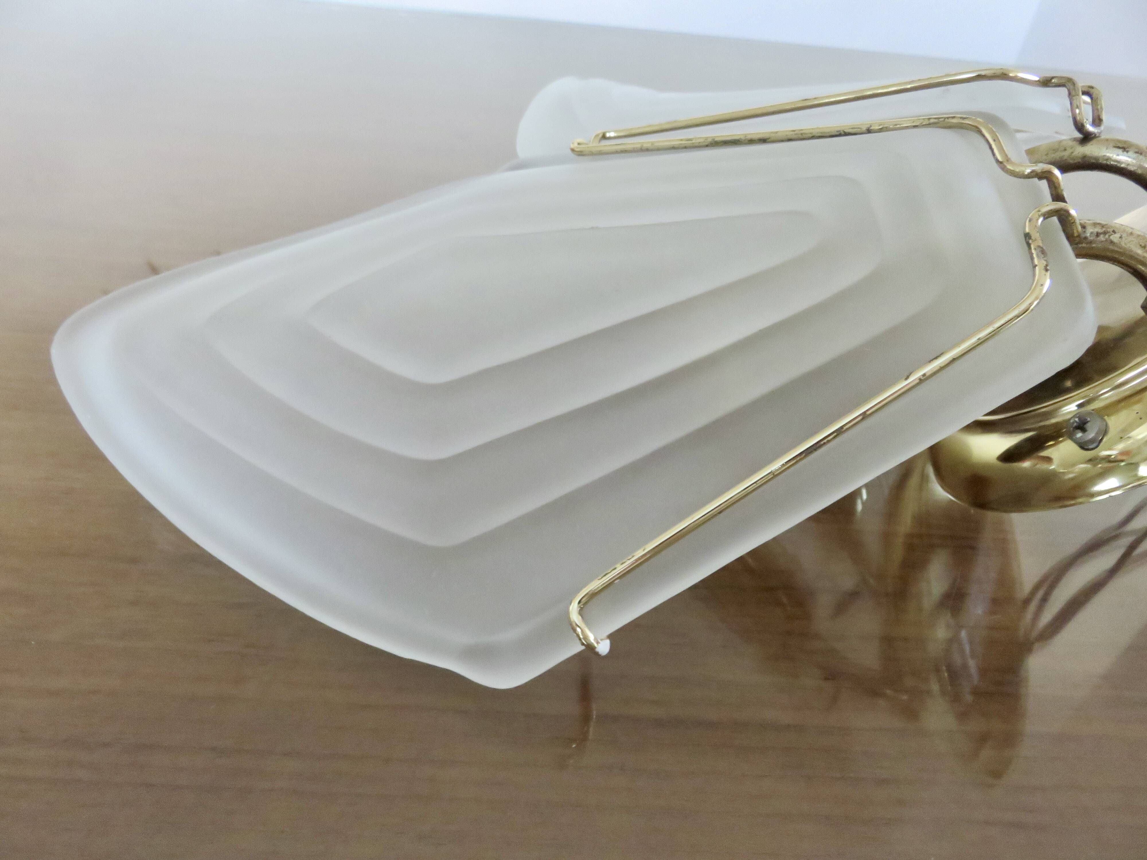 Double wall lamp in frosted glass and gold metal from the 70s