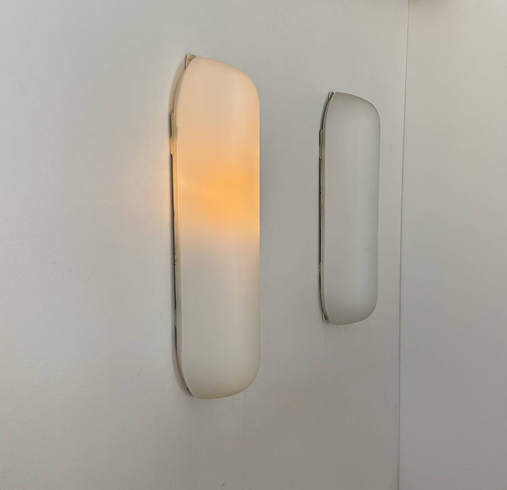 Pair of vintage oblong opaline wall lights, France 1970