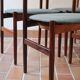6 Scandinavian chairs in rosewood, with green-grey seats.