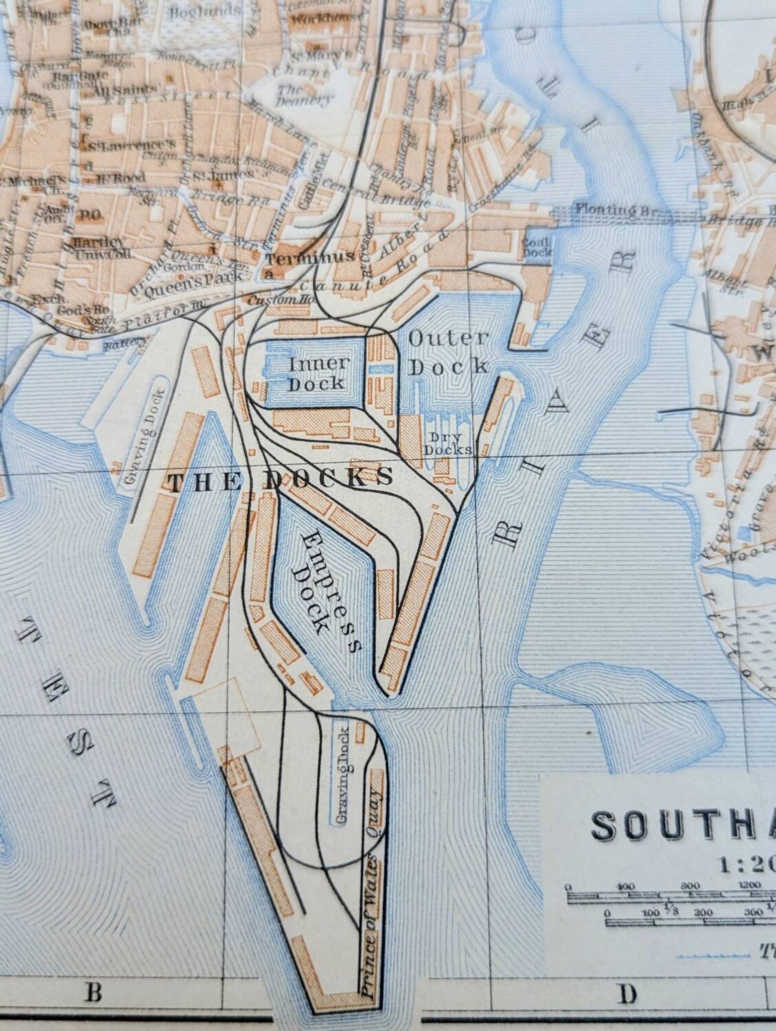 Southampton, England, original map printed in 1913.