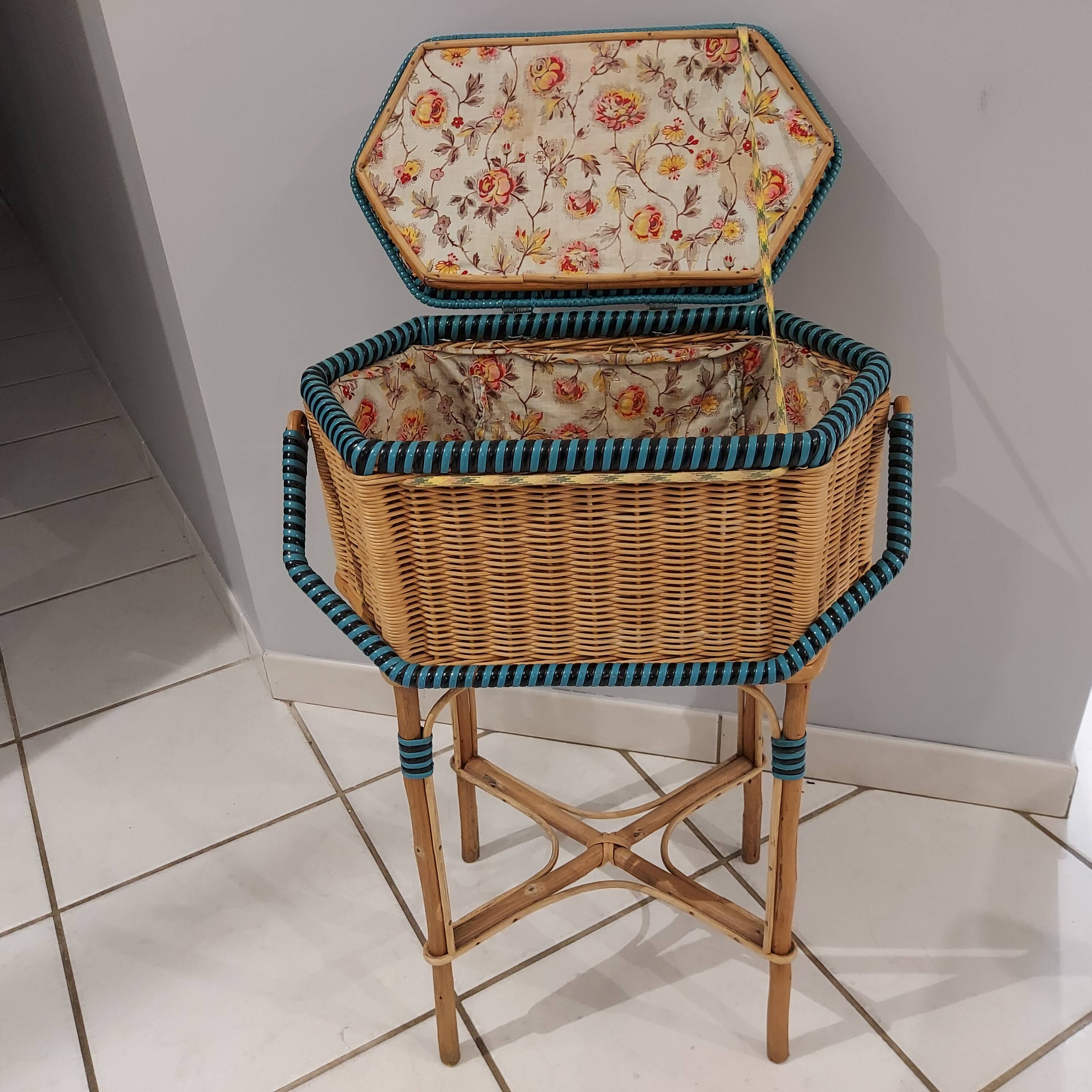 Vintage rattan sewing box 1950s