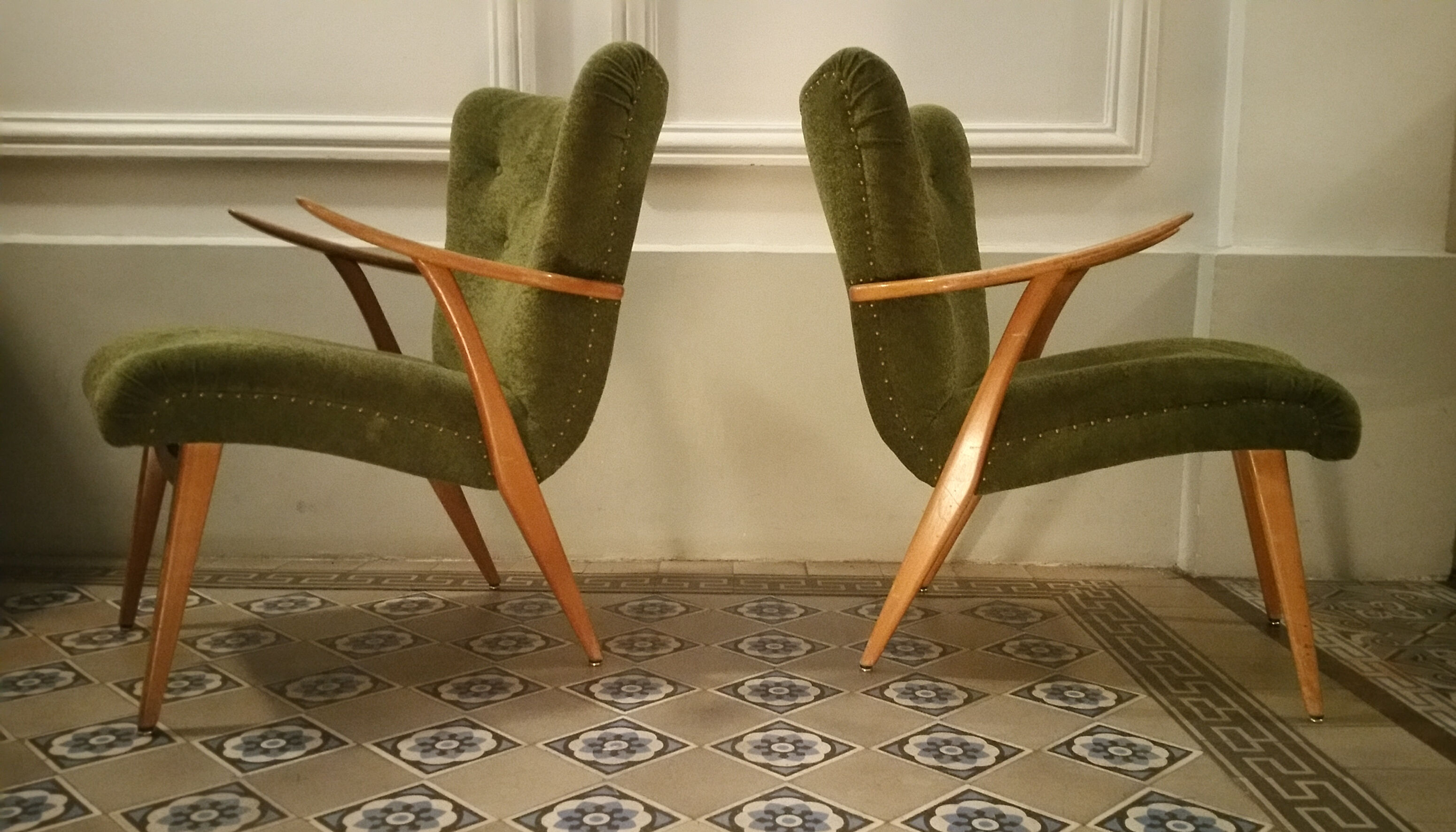Pair of Wing chairs  Zig Zag scandinavian 50 60s