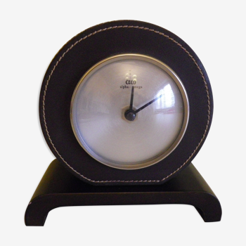 Alpha Omega Landing Clock - Leather and Wood - 1970s