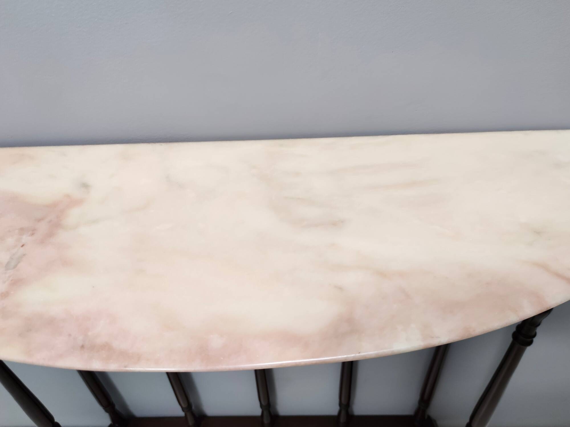 Neoclassical Style Turned Beech Console Table with a Demilune Marble Top, Italy