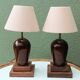 Pair of turned wooden bedside lamps