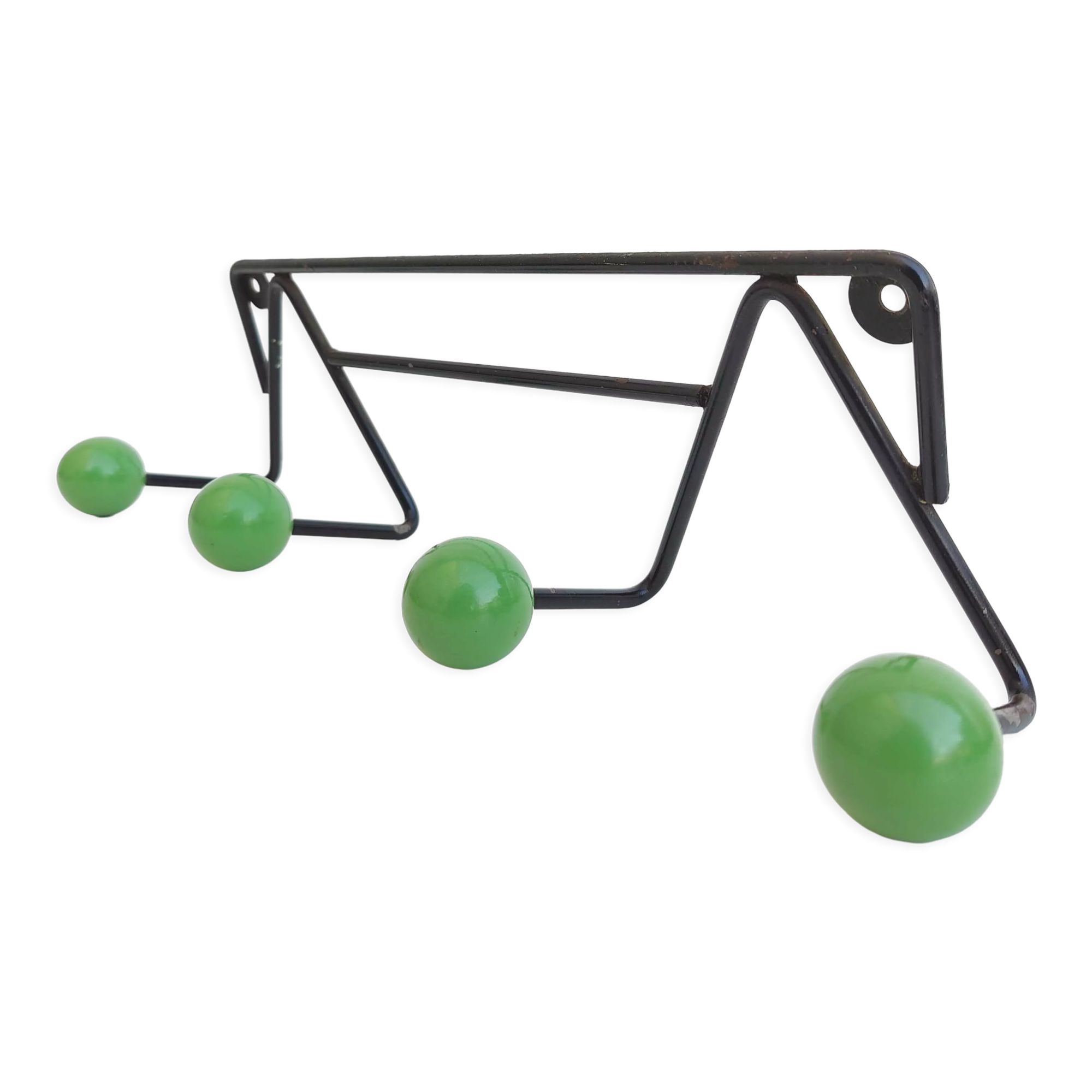 Coat rack zig-zag hooks balls green wood