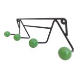 Coat rack zig-zag hooks balls green wood