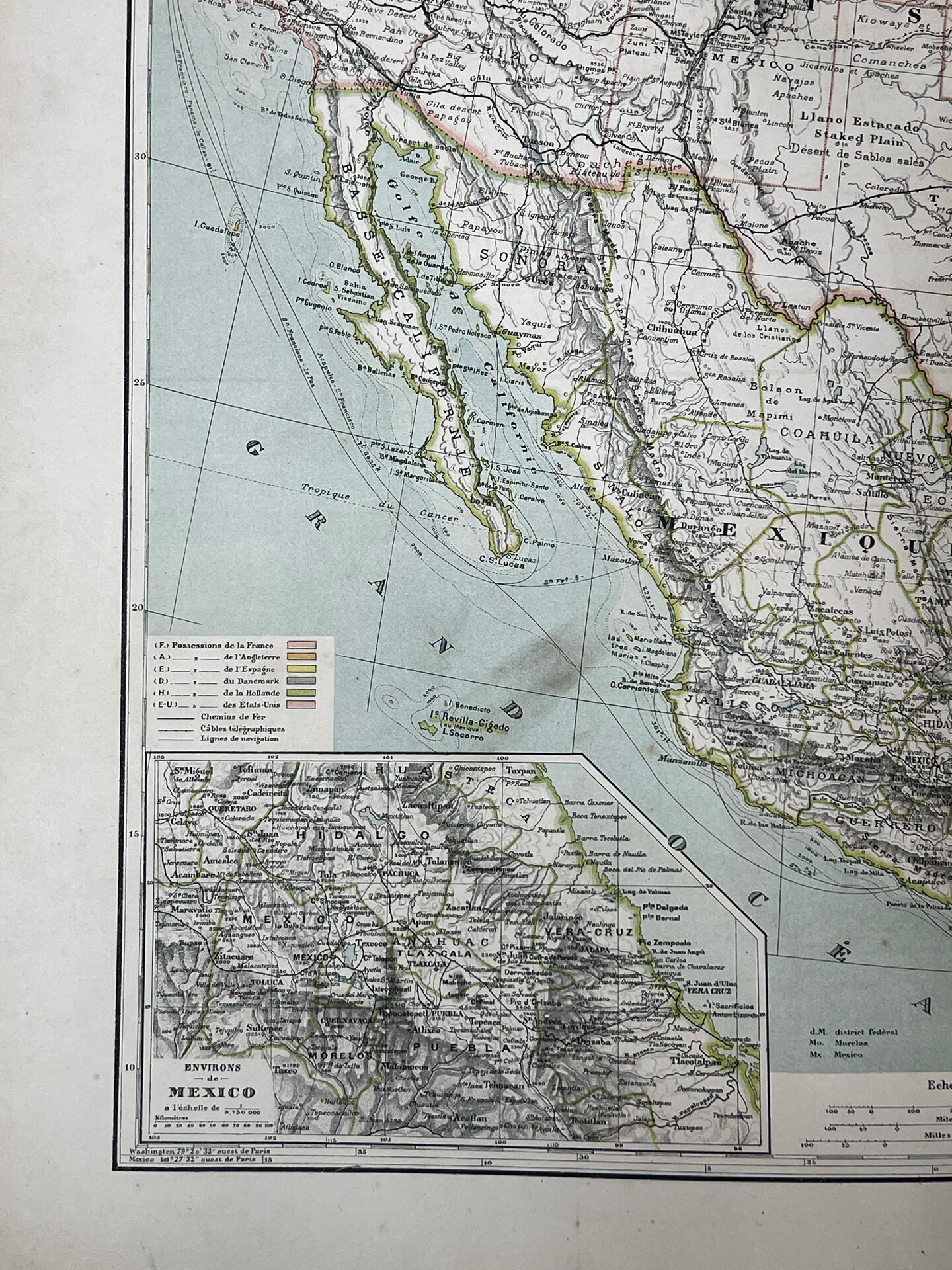 Carte ancienne États Unis et Mexique 70,5x53cm